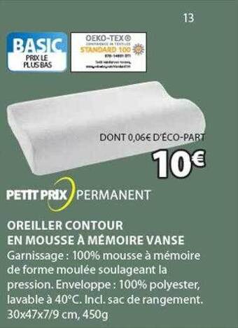 JYSK Oreiller contour en mousse à mémoire vanse offre