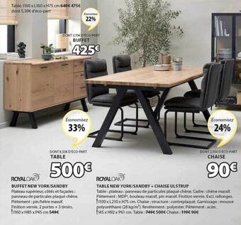 Buffet new york-sandby royaloak, table new york-sandby + chaise ulstrup royaloak