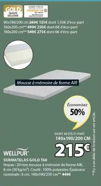 JYSK Surmatelas gold t60 wellpur offre