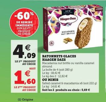 Super U Bâtonnets glacés häagen dazs offre