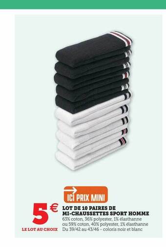 Super U Lot de 10 paires de mi-chaussettes sport homme offre