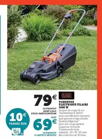 Tondeuse électrique filaire 1000 w black + decker