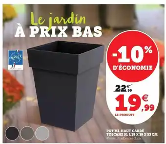 Super U Pot mi-haut carré toscane 51l 39 x 39 x 53 cm offre