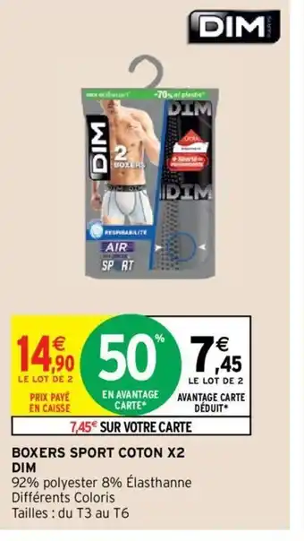 Intermarché Boxers Sport Coton X2 Dim offre