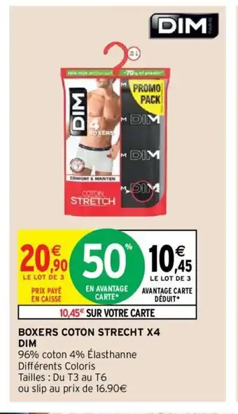 Intermarché Boxers Coton Strecht X4 Dim offre
