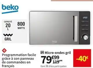 Conforama Beko micro-ondes gril mgf20210b offre
