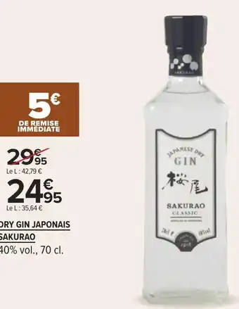 Carrefour Sakurao dry gin japonais offre