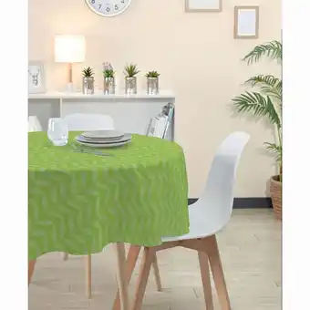 Nappe ronde verte unie motif végétal