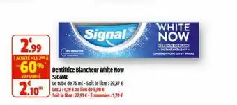 Coccinelle Express Dentifrice blancheur white now signal offre
