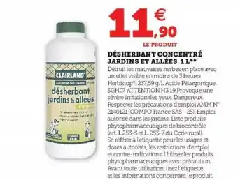Désherbant concentré jardins et allées 1l clairland