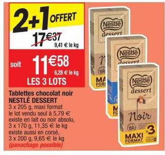 Migros Tablettes chocolat noir nestlé dessert offre