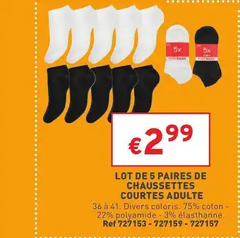 Trafic Lot de 5 paires de chaussettes courtes adultes offre