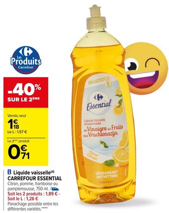 Carrefour Liquide vaisselle CARREFOUR ESSENTIAL offre