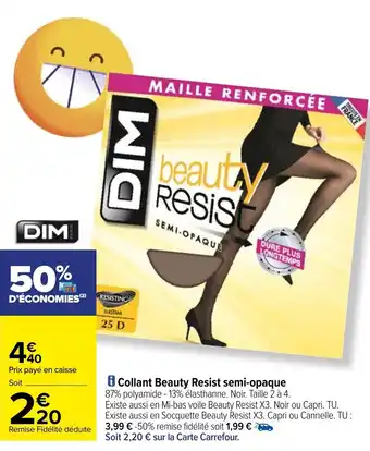 Carrefour Collant beauty resist semi-opaque offre