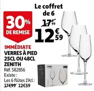 Auchan Zenith verres à pied 25cl ou 48cl offre