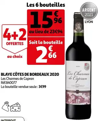 Auchan Les charmes de capran côtes de bourg 2020 offre