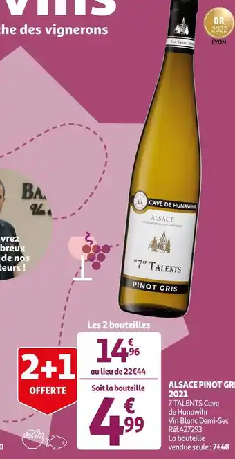 Auchan Cave de hunawihr alsace pinot gris 2021 offre