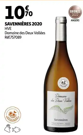 Auchan Domaine des deux vallées savennières 2020 offre