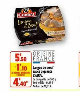 Coccinelle Supermarché Langue de boeuf sauce piquante charal offre