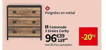 Conforama Commode 3 tiroirs corby offre