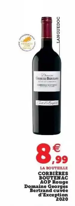 Corbières boutenac aop rouge domaine georges bertrand cuvée d'exception 2020