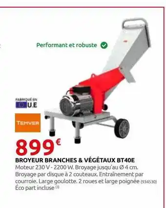 Rural Master Broyeur branches & végétaux bt40e temver offre