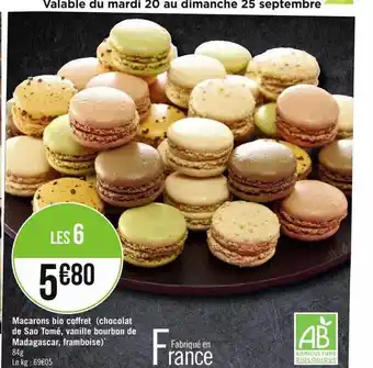 Casino Supermarchés Macarons bio coffret (chocolat de sao tomé, vanille bourbon de madagascar, framboise) offre