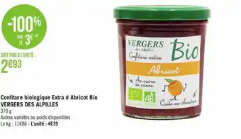 Casino Supermarchés Confiture biologique extra d'abricot bio vergers des alpilles offre