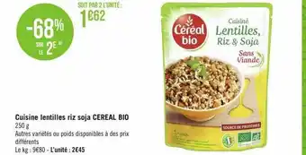 Casino Supermarchés Cuisine lentilles riz soja céréal bio offre