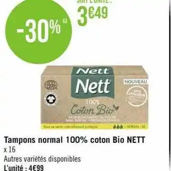 Casino Supermarchés Tampons normal 100% coton bio nett offre