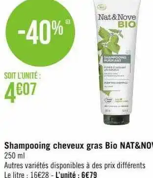 Casino Supermarchés Shampooing cheveux gras bio nat & nove offre