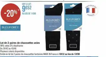 Casino Supermarchés Lot de 2 paires de chaussettes unies bleuforêt offre