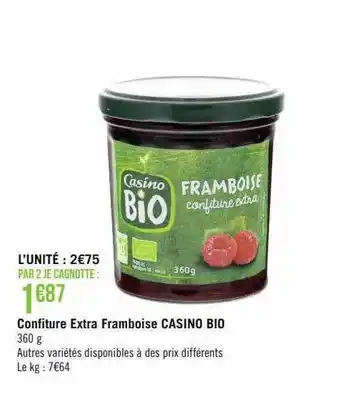 Casino Supermarchés Confiture extra framboise casino bio offre