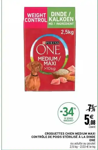 Intermarché Croquettes chien medium maxi contrôle de poids stérilisé à la dinde one offre