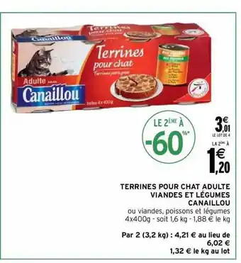 Intermarché Terrines pour chat adulte viandes et légumes canaillou offre