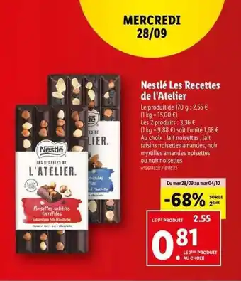 Lidl Nestlé les recettes de l'atelier offre