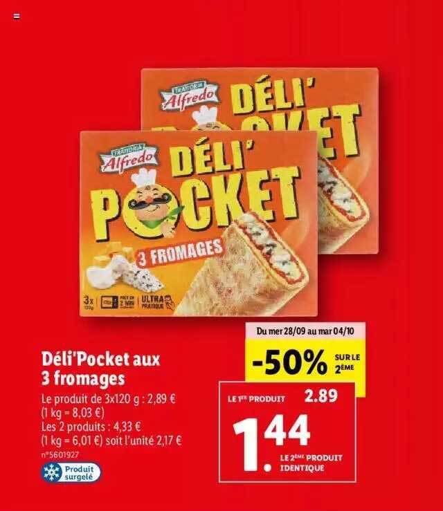 Promo Déli'pocket aux 3 fromages alfredo chez Lidl