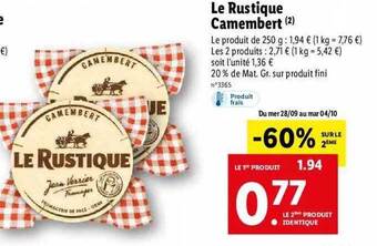 Lidl Le rustique camembert offre