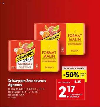Lidl Schweppes zéro saveurs agrumes offre
