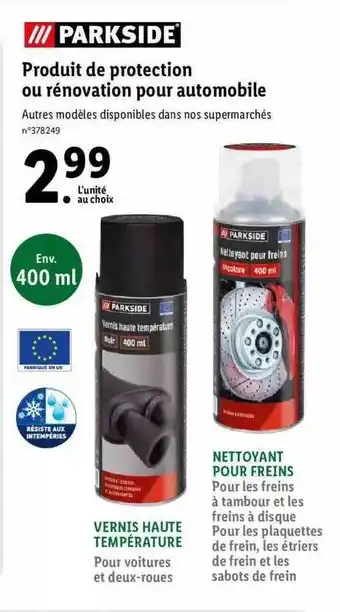 Lidl Produit de protection ou rénovation pour automobile parkside offre