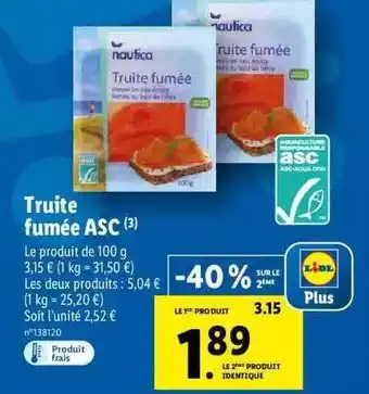Lidl Truite fumée asc nautica offre