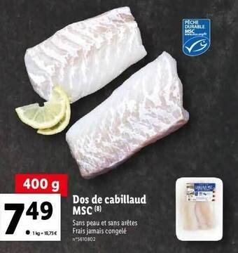 Lidl Dos de cabillaud msc offre