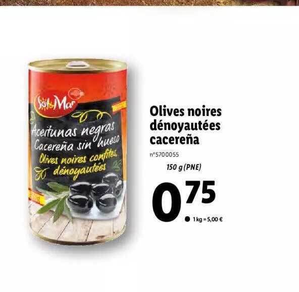 Promo Olives noires dénoyautées cacereña chez Lidl