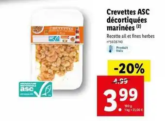 Lidl Crevettes asc décortiquées marinées offre