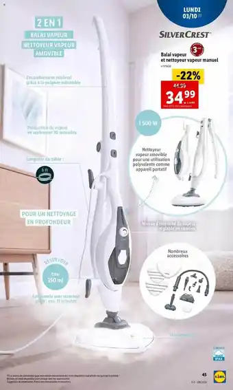 Lidl Balai vapeur et nettoyeur vapeur manuel silvercrest offre
