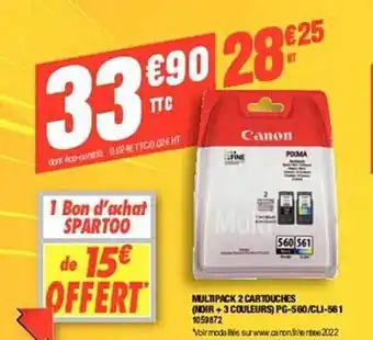Plein ciel Multipack 2 cartouches (noir + 3 couleurs) pg-560-cli-561 canon offre