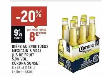 Spar Bière au spiritueux mexicain & vrai jus de fruit 5,9% vol. corona sunset offre