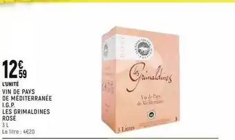Spar Vin de pays de méditerranée i.g.p. les grimaldines rosé offre