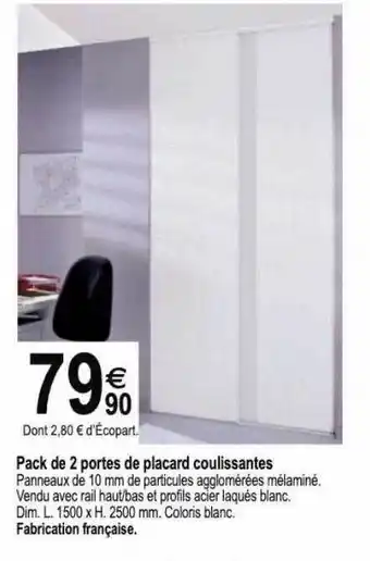Pack de 2 portes de placard coulissantes