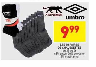 Stokomani Les 10 paires de chaussettes airness, umbro offre
